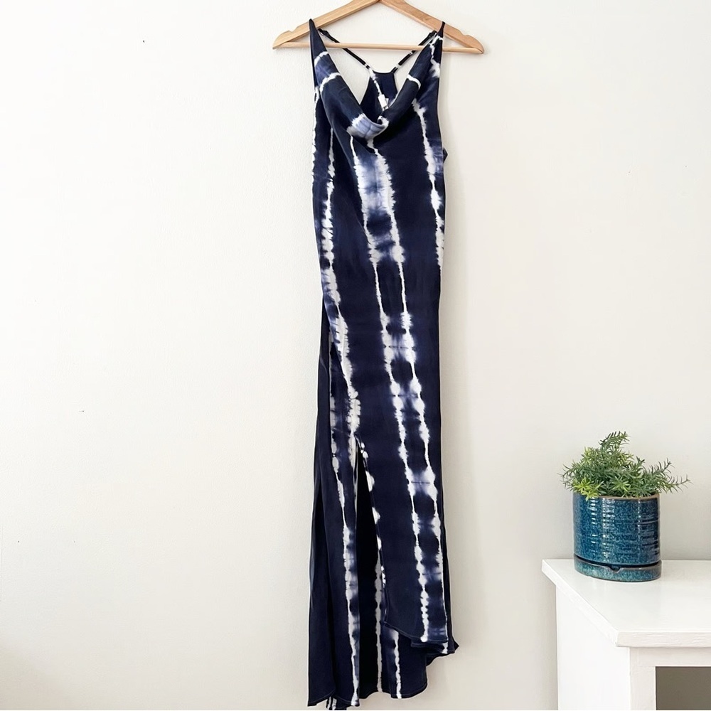 R.G. Kane Cowl Neck Racerback Tie-Dye Maxi Dress Front Slit Medium